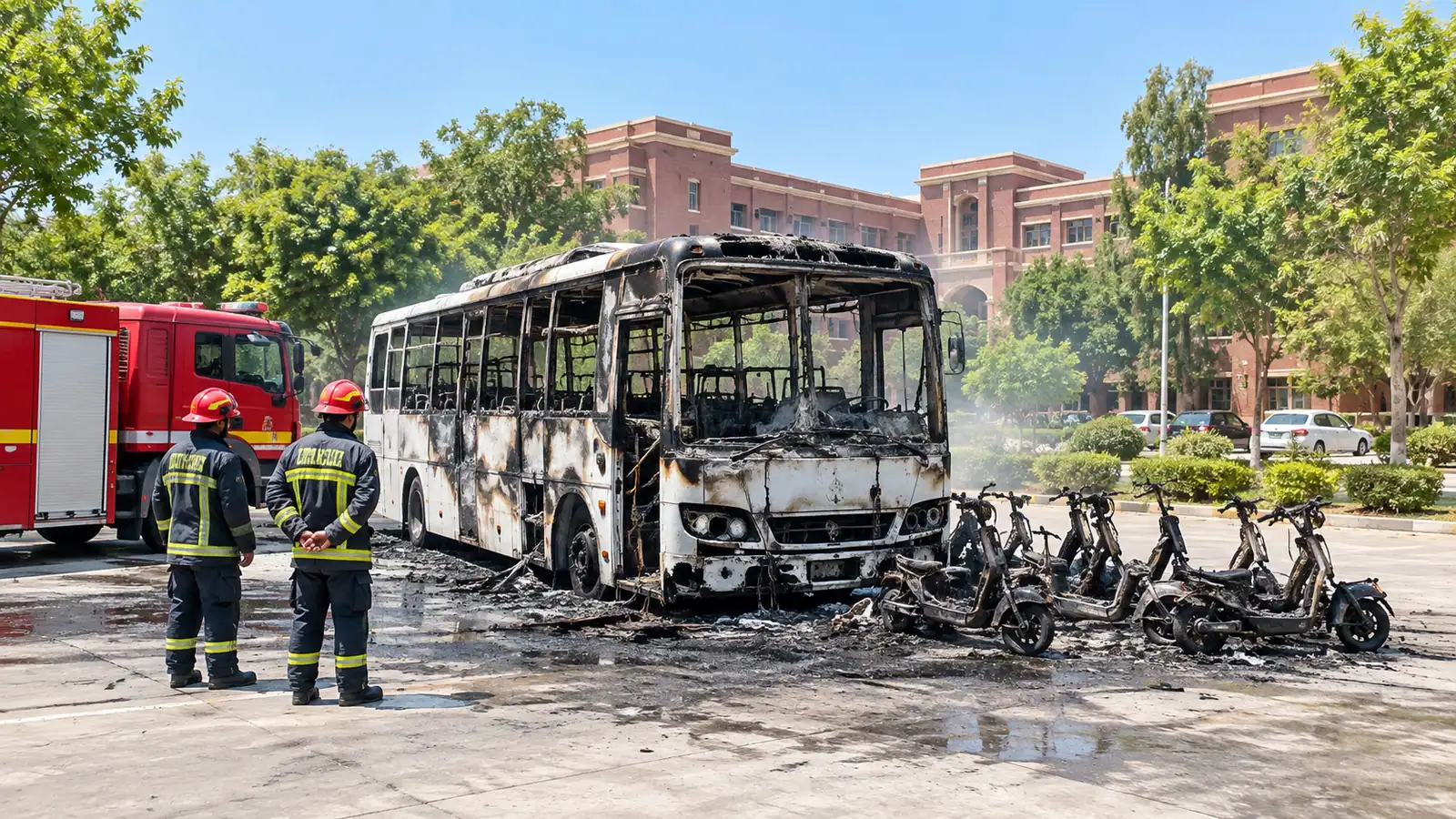 E-Scooter Battery Blast Burns Bus at GC Women University Faisalabad